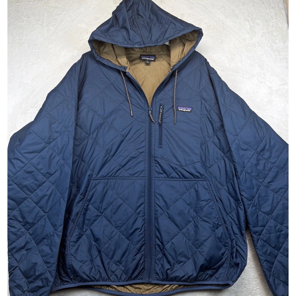 Patagonia Diamond Quilted Bomber Hoody Mens XL Navy Blue Insulated Jacket